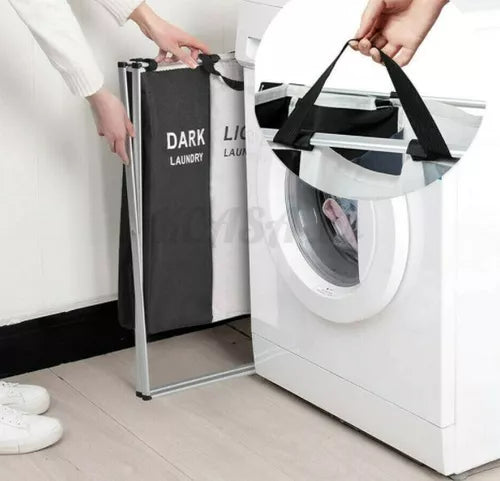 LaundryMax Cesta plegable de 3 secciones - Mas 12 pastilla Limpia Lvadoras de REGALO