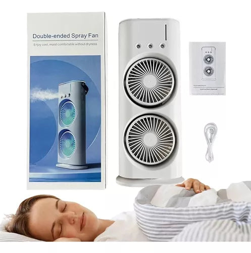 Ventilador Humidificador doble Aspa - REGALO Set 6 Tapas Silicona Adaptable