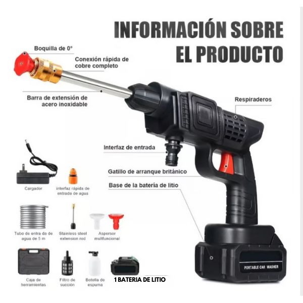 HydroJet Pro Hidro lavadora Portátil  - 1 Bateria Adicional de REGALO